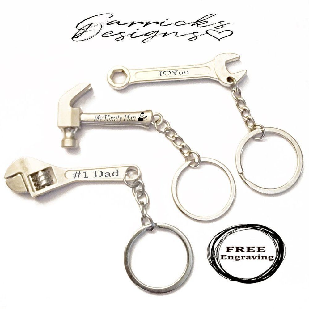 Personalized Wrench, Hammer, or Crescent Wrench Keychain - Engraved Keychain